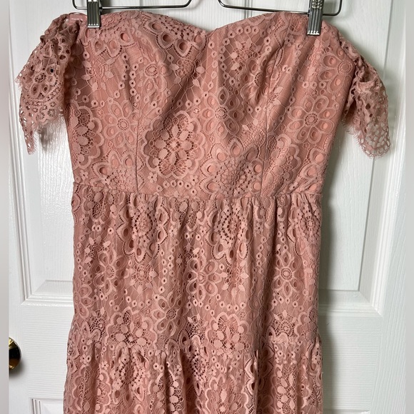 Dress The Population River Lace Off The Shoulder Blush Midi Dress L - Picture 3 of 8